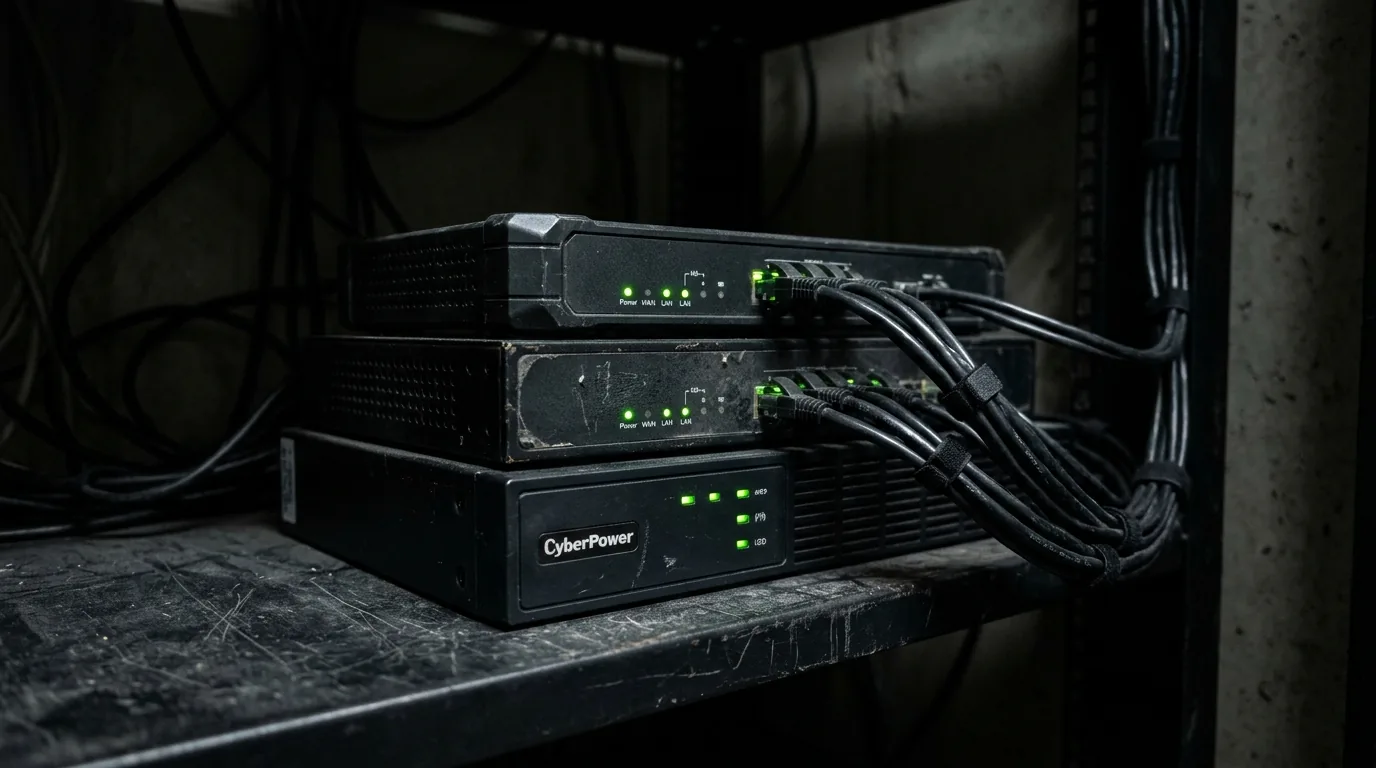 Two glowing green cables passing a signal from one to the other